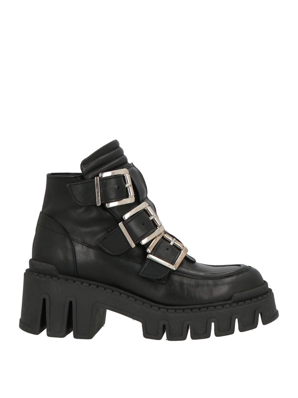 Ovye Women's Black Chunky Buckle Platform Ankle Boots